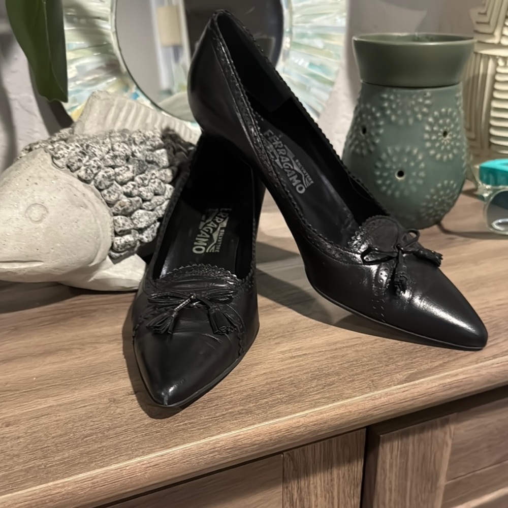 Salvatore Ferragamo Black Leather Heels